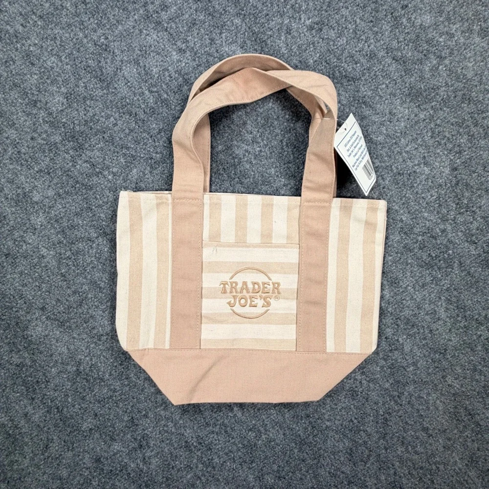 Trader Joes Striped Mini Canvas Tote Bag Tan Cream Limited Edition Unisex NWT